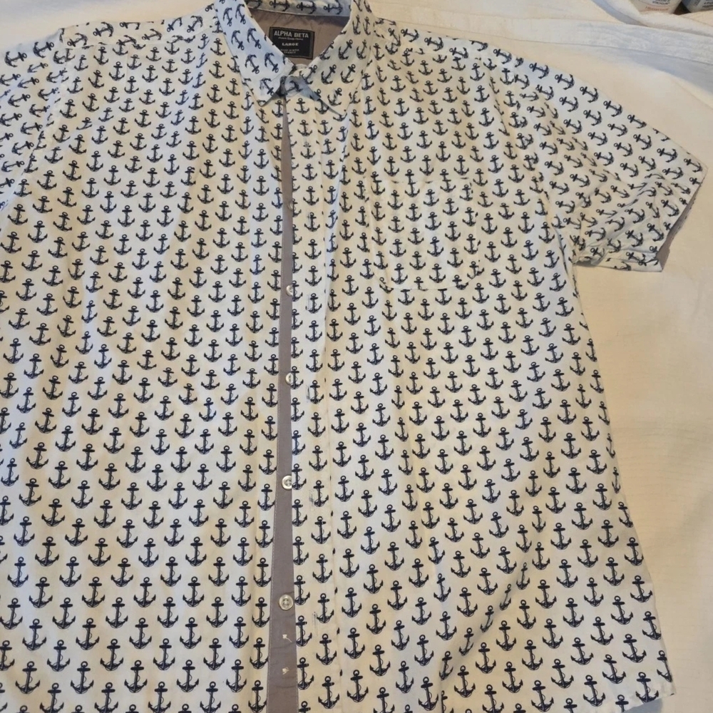 Alpha Beta Men's Short Sleeve Cotton Button Down Shirt, Size L
